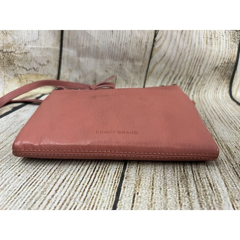 Lucky Brand Rela Pink Leather Crossbody‎ Fold Over Convertible Wallet Hobo Bag